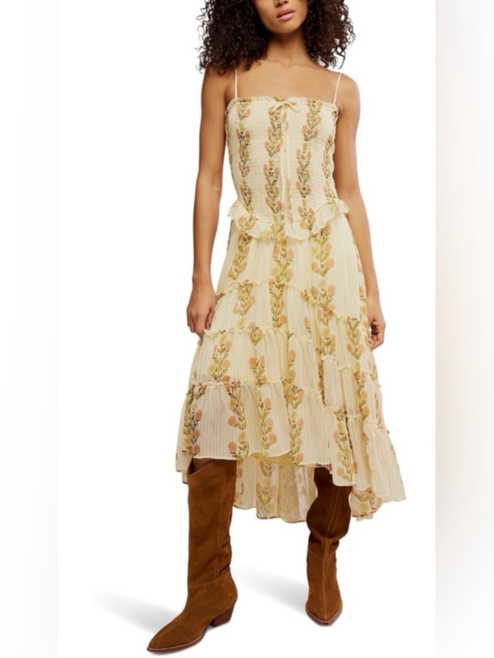 NWT FREE PEOPLE Alejandra Smocked Bodice Tiered Midi Dress